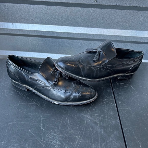 Other - Mens Black Leather Wingtip Tassel Loafer Dress Shoes Size 13 C USA Vibram‎ Sole